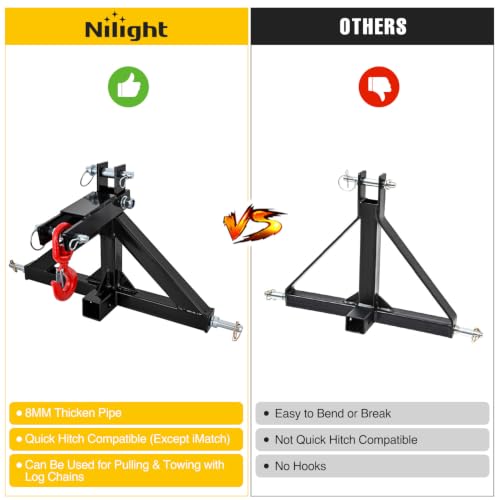 Nilight 3 Point Trailer Hitch 2" Receiver Quick Adapter with Towing Hook | For Category 1 Tractor Compatible with BX Kubota John Deere Kioti Yanmar - color: 3 Point 2" Trailer Hitch Receive