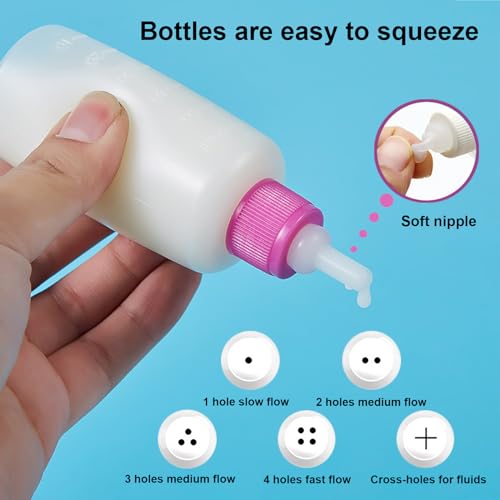 60ml Newborn Pet Feeding Bottle Kit | Puppy Kitten Nursing Bottles with 10 Silicone Nipples, Cleaning Brushes & Nipple Puncher | Anti-Choke Milk Feeder for Small Animals