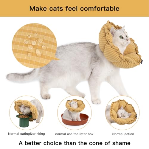 Soft Cat Cone Collar， Cute Adjustable Cat Recovery Collar，Elizabethan e Collar that can Protect Head and Foot Wounds，Daisy Yellow All-Season Style - color: Yellow, size: M