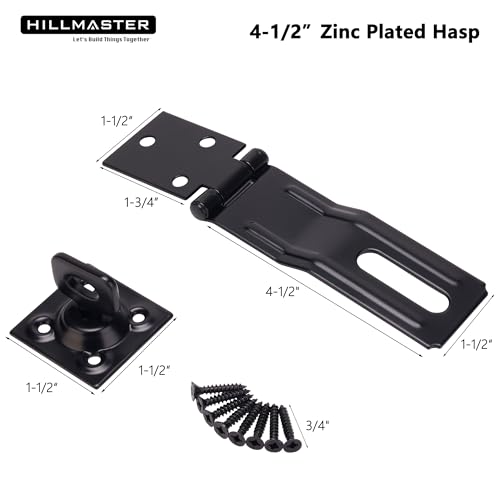 HILLMASTER Swivel Staple Safety Hasps, 4-1/2" Gate Door Hasp Latch with Twist Knob Safety Padlock Clasp Lock for Fence, Gate, Cabinet, Barn Door, Shed, Black - size: 1 Pack