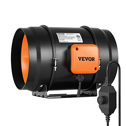 VEVOR Inline Duct Fan, 8-Inch 750 CFM with Variable Speed Controller, Quiet AC-Motor Ventilation Exhaust Fan for Cooling Booster, Grow Tents, Hydroponics | for Cooling Booster, Grow Tents, Hydroponics, Quiet AC-Motor, with Variable Speed Controller, Vibra