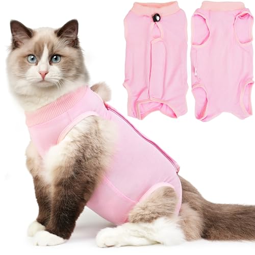 Hpetppy Cat Recovery Suit, Breathable Cat Surgery Recovery Suit Female, Cat Onesie for Cats After Surgery Spay Surgical Abdominal Wound Skin Diseases Cone of Shame Alternative (Pink,S) - color: Pink, size: Small