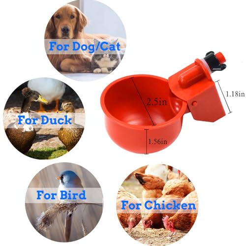 Chicken Waterer Cups, DIY Automatic Poultry Watering Bowl Device | Large 6pcs Turkey Waterer Feeder, Poultry Watering System Water Feeder Kit Suitable for Duck, Chicks, Goose, Bunny and Bird