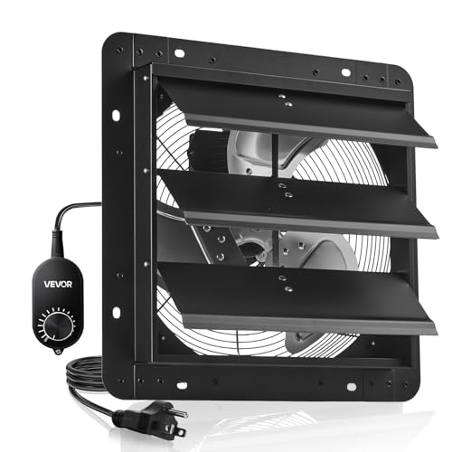 VEVOR 14 in Shutter Exhaust Fan Wall-Mount Automatic Louvers Variable Speed, Sturdy Steel Housing, Low Noise, AC Motor, 1802 CFM Ventilation and Cooling for Attic, Garage, Barn, Greenhouse, Workshop - size: 14 Inch Fan w/ Speed Controller