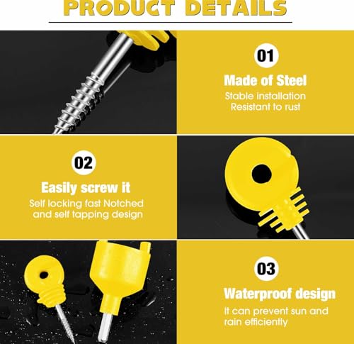 200 Pcs Electric Fence Insulator with 1 Pcs Insulator Socket Tool Screw in Ring Post Wood Post Electric Fence Ring with Socket Tool for Animal (Yellow) - color: Yellow
