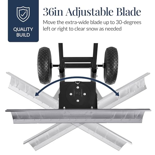 Best Choice Products 36in Galvanized Blade Heavy-Duty 2-Wheel Snow Pusher Hand Plow for Snow Removal w/Wheels, Adjustable Handle, Blade Angle - Silver - color: Silver, size: 36in w/Wheels