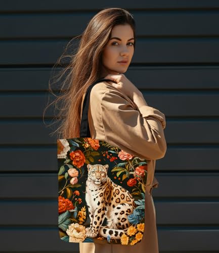 Vintage Botanical Animal Canvas Tote Bag for Women, Aesthetic Floral Animal Reusable Shoulder Bag for Shopping - color: 16
