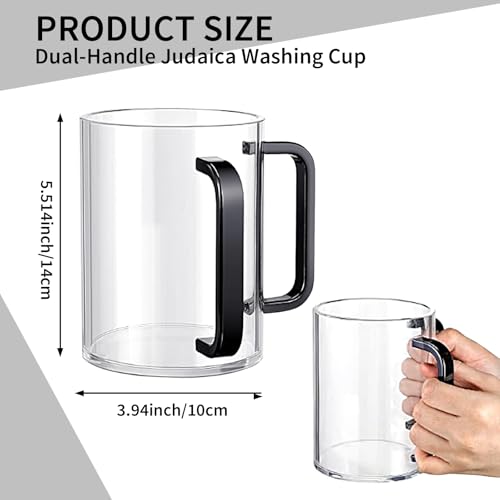 3 Pcs Judaica Hand Washing Cup 5 Inch Clear Acrylic Negel Vasser Jewish Ritual with Dual Black Handles for Netilat Yadayim and Holidays Gifts