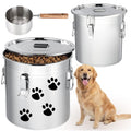 Lounsweer 2 Pack 8.9+5.5 Gal Stainless Steel Dog Food Storage Container with Lid and Locking Clamp 33L+21L Metal Airtight Container Large Stainless Steel Bucket with Food Scoop for Pet Feed - size: 21L+33L