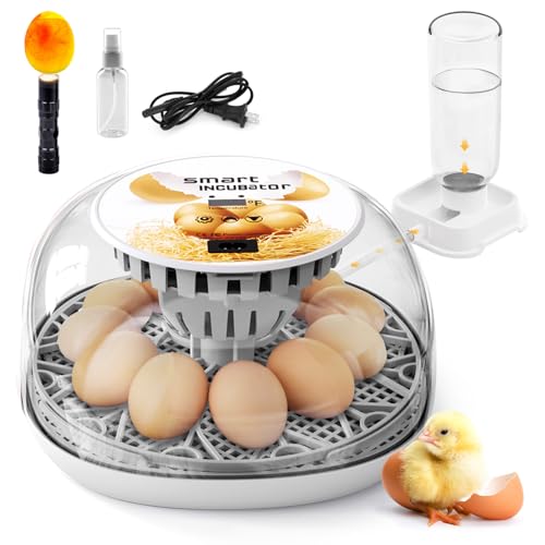 Egg Incubator for Hatching Chicks, Automatic Egg Turner Holds 12 Eggs | Smart Incubator 360° Clear Window with Temperature Display Egg Candler for Small Poultry Chickens Ducks Quails Eggs