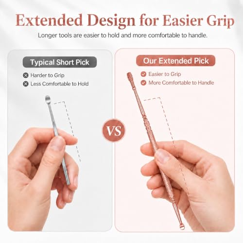 Hion 6 Pcs Ear Wax Removal Kit,Professional Double-Headed Ear Pick Earwax Removal Tools,316L Stainless Steel Ear Cleaner Curette with Cleaning Brush and Storage Box,Suit for Kid Adult(Rose Gold) - color: Rose Gold