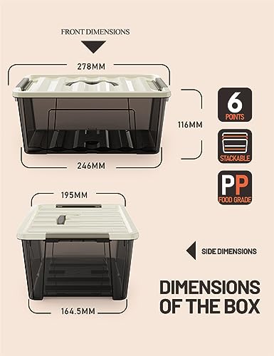 WYT Small Clear 5-Quart Plastic Storage Container Bin with Khaki Secure Lid and Black Latch Buckles, Durable Stackable Nestable Organizin, 6-Pack - color: Khaki