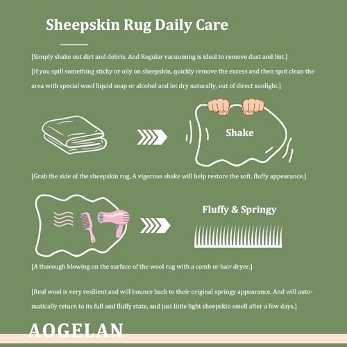 AOGELAN Shaggy Fur Area Rug, Genuine New Zealand Sheepskin Rug, Soft Fur Prayer Pup Carpet Mat, Single Pelt 2ft x 3ft Light Brown | Natural Fluffy Fuzzy Sheepskin Fur Area Rug,Chair Sofa Seat Cover,Living Room,Bedroom,Pets Dogs Mat,Pray Pup Mat,Yoga Mat -