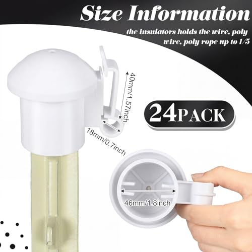 DoubleFill 24 Pcs Electric Fence Insulators and T Post Safety Cap, T Post Safety Topper Black Plastic Insulators for Wood Posts Wire Holding Fencing Garden Farm Highway Sport Fences Supplies (White) - color: White