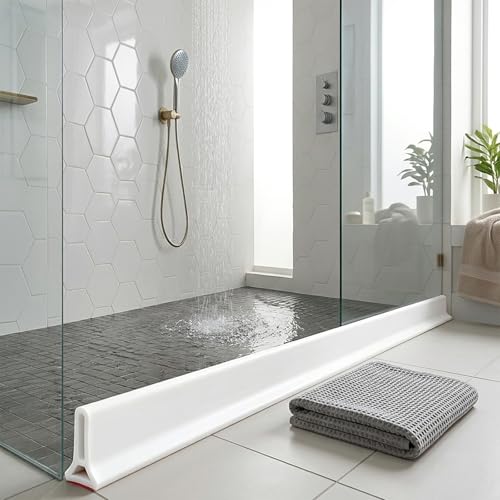 39Inch Collapsible Shower Threshold Water Dam 2" High Shower Barrier Water Stopper 2" Tall Shower Water Guard To Keep Water In Shower Dry And Wet Separation Bathroom Wheelchair Accessible Black - color: Black, style: 39inch