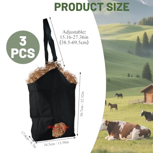 3 Pcs Hay Feeder for Goat, Slow Feed Hay Bags for Goats, Horses, Sheep, Donkey, Premium Nylon Goat Feeder Less Hay Waste Tote Bag with Large Opening for Easy Filling