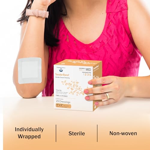 Bordered Gauze Island Dressing 6x6-25 Large Adhesive Bandages for Wound Protection - Good for Hospitals, Medical Facilities, First Aid Kits, and More - style: 6x6