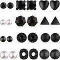 BBTO 24 Pairs Stud Earrings, Crystal Pearl Ear Stud for Women | Earrings, Alloy and Gold, Sliver Gold Black, for Men Women Loved Ones and Friends - color: Black