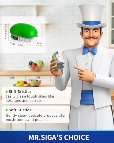 MR.SIGA Fruit and Vegetable Cleaning Brush with Non Slip Comfortable Grip | Potato scrubber brush, non slip fruit scrub brush - color: Green
