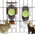 Lemtrflo Rabbit Feeder, Bunny Water Bottle Dispenser, Pet Cage Food Bowl | Suitable for Rabbits, Guinea Pigs, Ferrets, Cat and Other Small Pets - color: White Brown