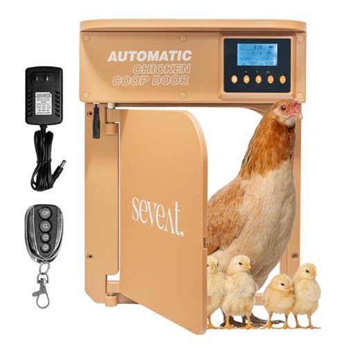 Automatic Chicken Coop Door | Remote Control | 6W Battery Powered with 4×AA Batteries | Auto & Manual Modes | Timer Sensor | 180° Opening Angle (Light Brown) - color: Light Brown
