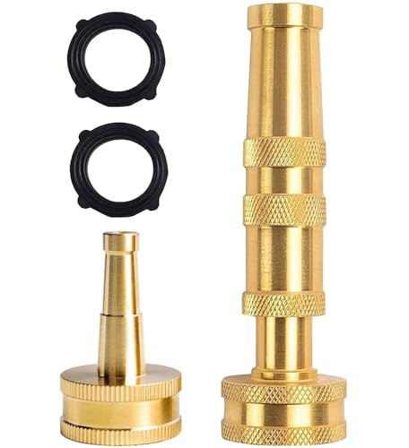 Solid Brass Adjustable Twist Hose Nozzle | Heavy Duty Jet Sweeper Nozzle, High Pressure 3/4" GHT Connector - style: Nozzle Twist+Jet 2P