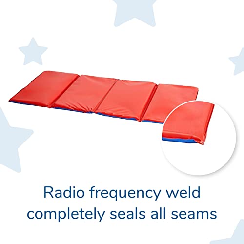 Children's Factory Angels 2" Thick Toddler Nap Mat, Red-Blue, 4 Section Waterproof Sleeping Mat for use in Preschools and Daycares | Comfortable 4-Section Sleep Mat, Foam-Filled Kids Mat, Water-Resistant Folding Nap Mats for Daycare and Preschool