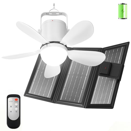 Solar Ceiling Fan Light with Foldable Solar Panel, Portable Solar Camping Fan Light Outdoor with Remote, Battery Operated Canopy Hanging Fan, Wireless, for Outside Tent Porch Patio RVs Pergola - size: 17" Ceiling Fan M