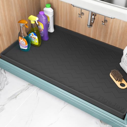 TigeJoy Under Sink Mats for Kitchen Waterproof 19" x 19", Cabinet Liner | Leak-Proof Silicone Mat Sink Protector, Kitchen Essentials Organizer and Storage,Boot or Shoe Tray, Pet Feeding Mat - color: Black, size: 19"W x 19"L