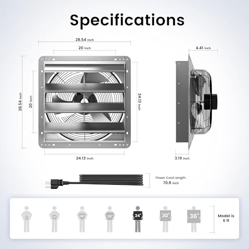 Xcity 24" Shutter Exhaust Fan, 3100 CFM Wall Mount Ventilation Fan | Powerful 3100 CFM airflow with AC motor, automatic shutters and waterproof design for garages, attics and greenhouses. - size: 24 Inch