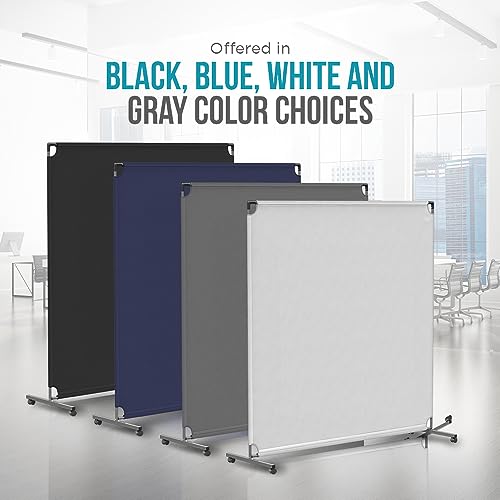 Steel-AID 50-inch Rolling Privacy Room Divider - Freestanding Office Wall Partition with Non See-Through Blackout Screen - Sturdy & Durable Iron Frame - Rolling Wheels - Black, White, Gray & Blue - color: White