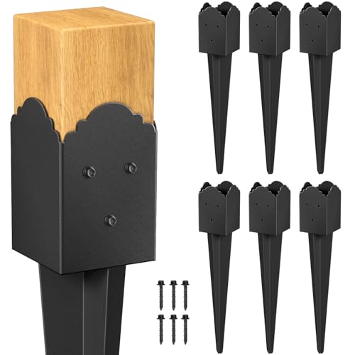 6 Pack 31.5"x4"x4" Heavy Duty Fence Post Anchor Ground Spike (S6) | Heavy Duty, Ground Spike, Outdoor Support Deck, Porch, Railing, Mailbox - size: 32IN