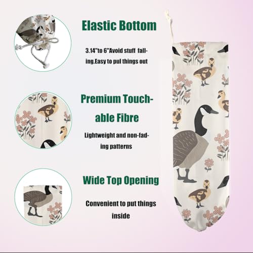 Duck Gifts Plastic Bag Holder, Wall Mount Grocery Bag Holder | Pull Rope Free Adjustment, Washable Reusable Grocery Bags Storage Dispenser for Home Kitchen, Flower Gifts for Women Mom - color: multicolour 0486