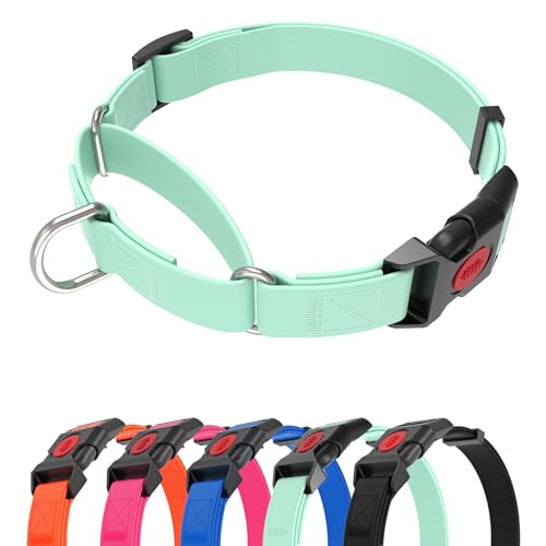 Waterproof Martingale Collar for Dogs,Easy to Clean Dog Collars with Safety Quick Release Buckle,Rubber Collar for Medium Large Dogs Walking Training (Mint Green, M (16.5-20.8inch)) - color: Mint Green, size: M (16.5-20.8inch)