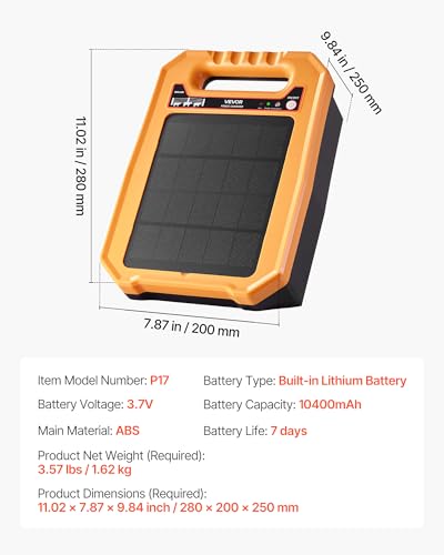 VEVOR Solar Fence Charger, 0.3J 8 kV Solar Powered Fence Charger, Weather-Resistant Electric Fence Energizer Kit, 7 Days Runtime, for Livestock, Poultry, Garden Protection - size: 0.3J