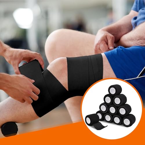 abotrie 64Pcs Self Adhesive Bandage Wrap, Black Athletic Tape, 2 Inx5 Yard | Elastic Self-Adherent Tape, Breathable Sports Wrap, Stretch Cohesive Bandage Wraps for Wrist Ankle Pet
