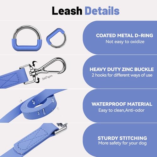 Waterproof Dog Leash with Poop Bag Holder, 5FT/6FT Adjustable Length with 2 Swivel Hooks, Odor-Free & Easy-Clean Dog Lead for Large Medium Small Dogs - color: Blue, size: 5FT - 3/5inch Width
