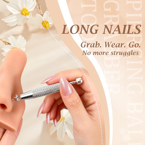 2Pcs Piercing Ball Grabber Tool for Changing Jewelry, Stianless Steel Flat Back Earring Applicator Internally Threaded Push Pin Piercing Grabber Tool - color: Silver-H