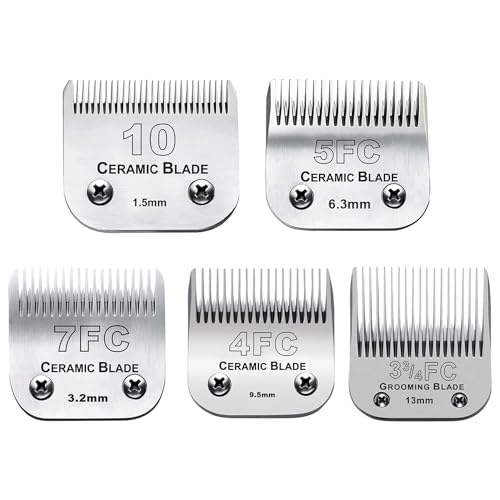 5PACK Dog Grooming Clipper Replacement Blades Compatible with Andis Clipper | For Oster A5/Wahl KM Series Dog Clipper with Ceramic Blade & Stainless Steel Blade (#10+5FC+7FC+3FC+4FC) - color: #10+5fc+7fc+3fc+4fc