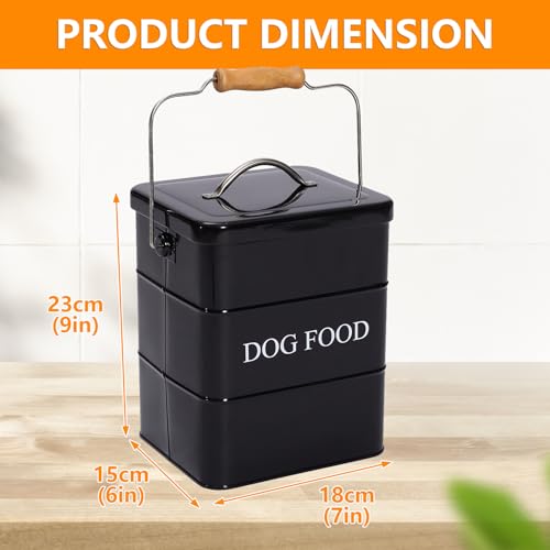 Morezi Dog Food Treat Storage Container with Lid Scoop Included - Perfect Farmhouse Dog Food Bin for Kitchen Countertop, Shelf, Decoration Home - 5 lbs Capacity - Black - color: Black Dog Food
