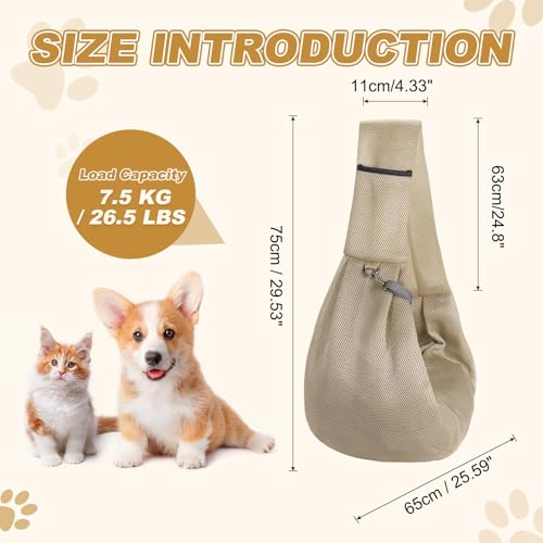 Dog Sling Carrier for Small Dogs and Cats Up to 16.5 Lbs, Soft Pouch Breathable Mesh Pet Crossbody Shoulder Bag, (Khaki, 1 Pcs) Intended for Outdoor/Camp/Travel - color: Khaki