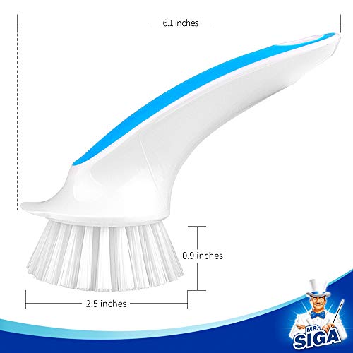 MR.SIGA Pot and Pan Cleaning Brush, Dish Brush for Kitchen, Blue, Pack of 2 | Dish brush with non slip handle and built in scraper - color: Blue & White