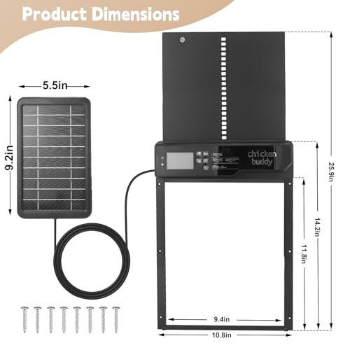 Solar-Powered Automatic Chicken Coop Door with LCD Display, Timer & Light Sensor, 4 Operation Modes, Aluminum Alloy Construction, 20M Remote Control – Secure and Convenient Poultry Door