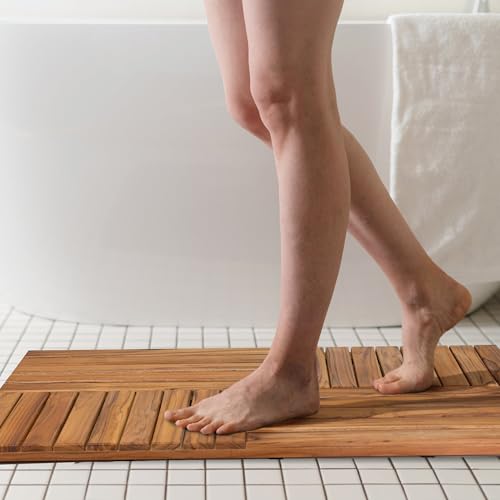 Utoplike Teak Wood Bath Mat, Extra Large Shower Mats for Bathroom 40 x 20in | with Non-Slip Pads, Wooden Floor Sturdy Mat for Inside Shower, Luxury Spa Home or Outdoor - size: 40" x 20" (Rectangular)