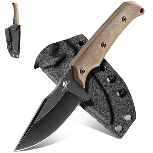 Purple Dragon Fixed Blade Knife - Full Tang Hunting Knife Brown | Kydex Sheath, Forged from a Single Piece of D2 Steel, G10 Handle, Gift Box - size: 3.1 inch