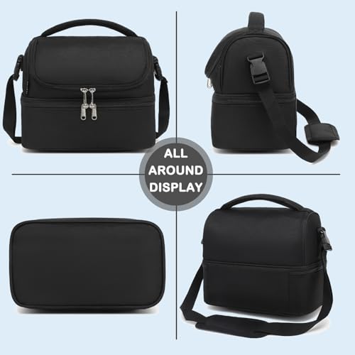 FlowFly Double Decker Cooler Insulated Lunch Bag Large Tote for Boys, Girls, Men, Women, With Adjustable Strap,Black - color: Black