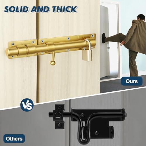 Alise 10 inch Barrel Bolt Latch,Heavy Duty Slide Lock for Barn Door | Gold SUS304 Stainless Steel Padlock-Style Slide Bolt Latch,Security Gate Latch for Wooden Fence,Interior or Outdoor Door - color: Gold, size: 10 Inch