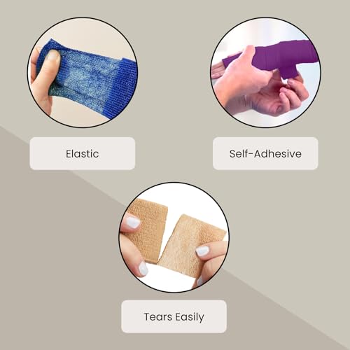 Juvale Stretch Vet Wrap - Self-Adherent Pet First Aid Tape - Secure Ankle Wrap & Wrist Support - Athletic Tape for Sports Use - Pack of 12, 2 in x 6 yd, 6 Colors