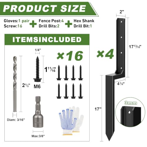 4-Pack Fence Post Repair Kit, 3MM Steel Anchors, Fix 4x4/6x6 Posts, No Digging