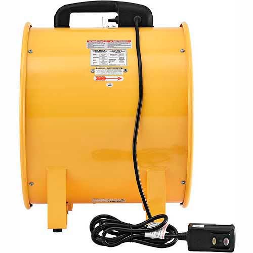 Global Industrial 12" Portable Ventilation Fan With 16'L Flexible Ducting | Confied Space Blower Fan, 2 Speed, 1640 CFM, 3/8 HP, 120V, High Visibility Yellow